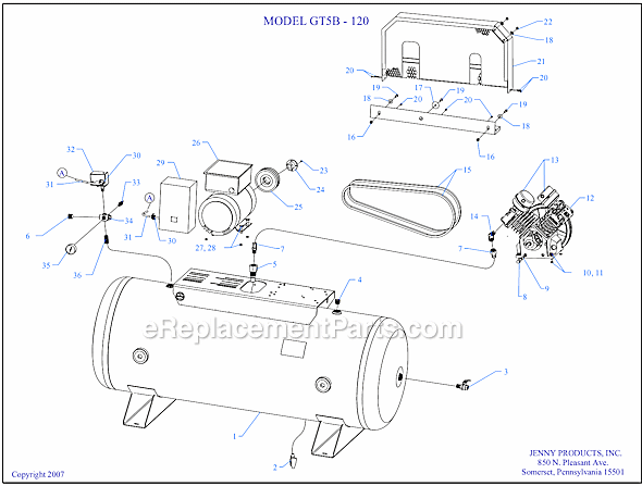 Page A Diagram and Parts List for GT5B-120  Jenny Compressor
