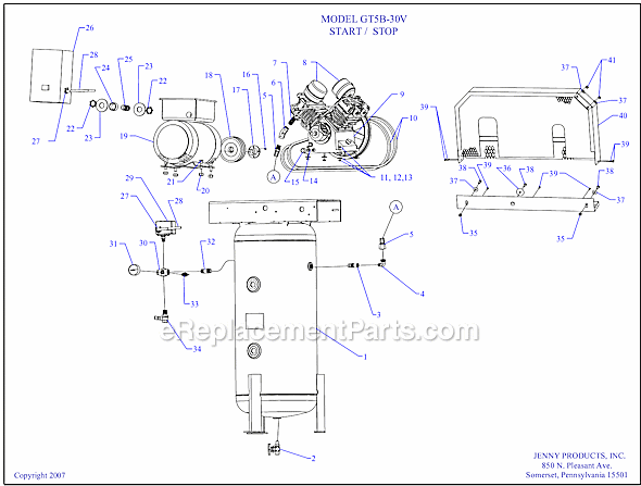 Page A Diagram and Parts List for GT5B-30V  Jenny Compressor