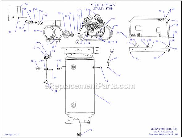 Page A Diagram and Parts List for GT5B-60V  Jenny Compressor