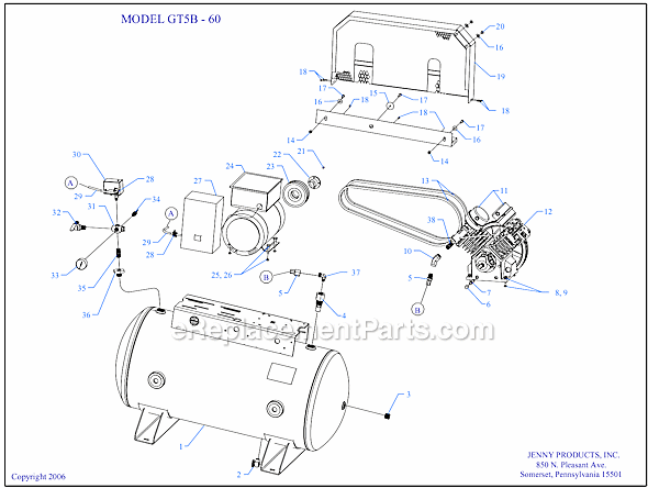 Page A Diagram and Parts List for GT5B-60  Jenny Compressor