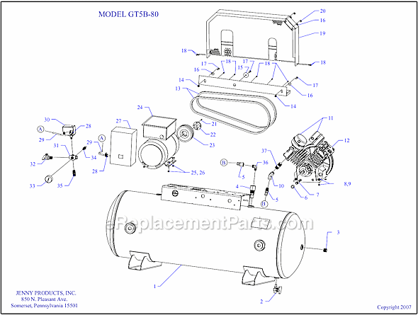 Page A Diagram and Parts List for GT5B-80  Jenny Compressor