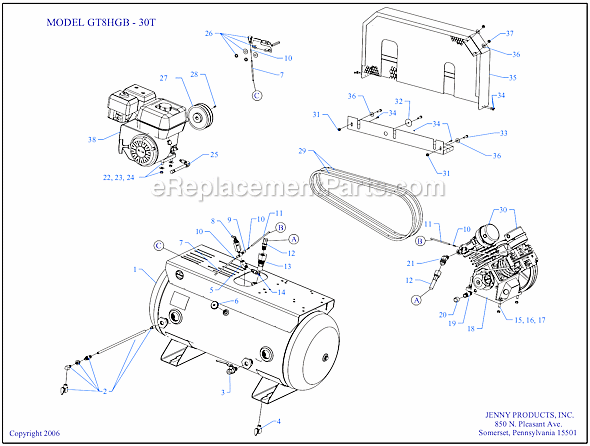 Page A Diagram and Parts List for GT8HGB-30T  Jenny Compressor