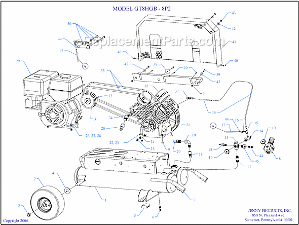 Page A Diagram and Parts List for GT8HGB-8P2  Jenny Compressor