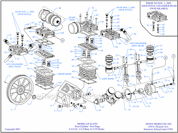 Page A Diagram and Parts List for GTU Series Jenny Compressor