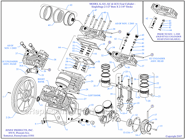 Page A Diagram and Parts List for GU Series Jenny Compressor