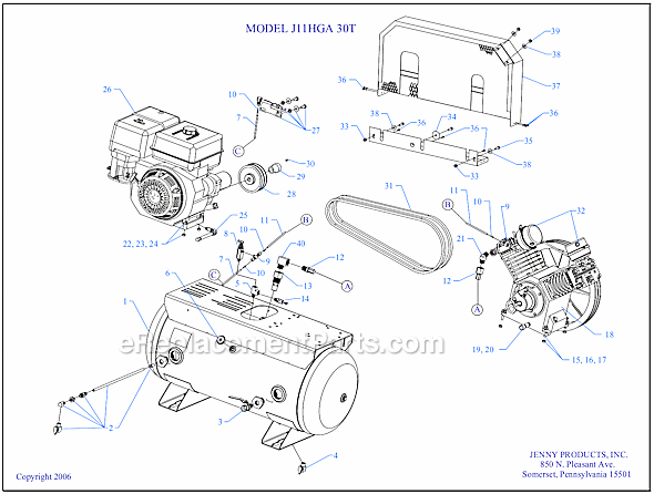Page A Diagram and Parts List for J11HGA-30T  Jenny Compressor