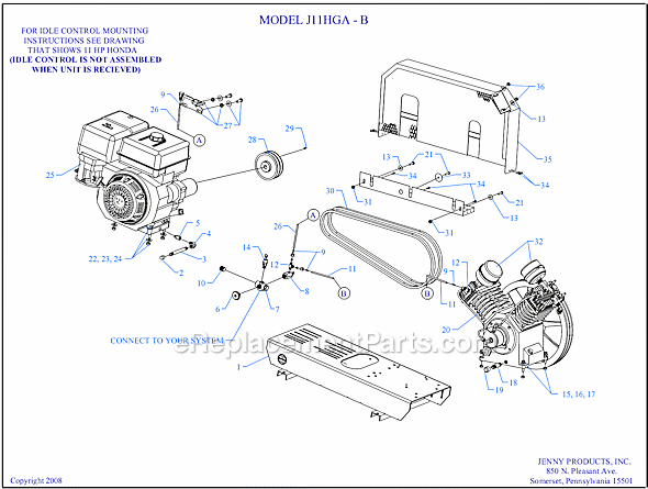 Page A Diagram and Parts List for J11HGA-B  Jenny Compressor