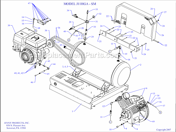 Page A Diagram and Parts List for J11HGA-SM  Jenny Compressor