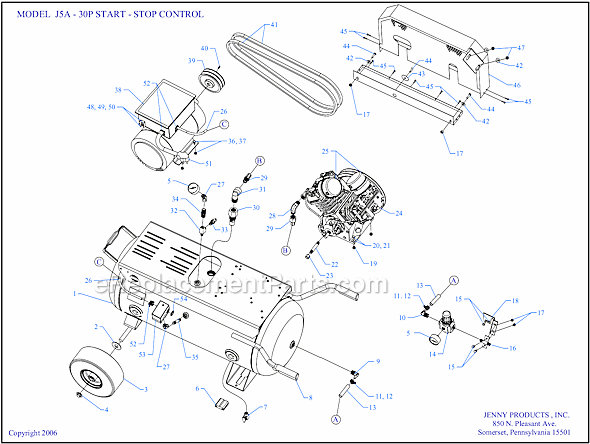 Page A Diagram and Parts List for J5A-30P-SSC  Jenny Compressor