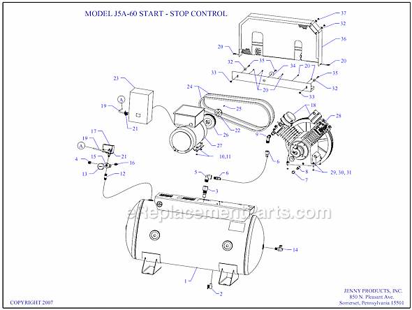Page A Diagram and Parts List for J5A-60  Jenny Compressor
