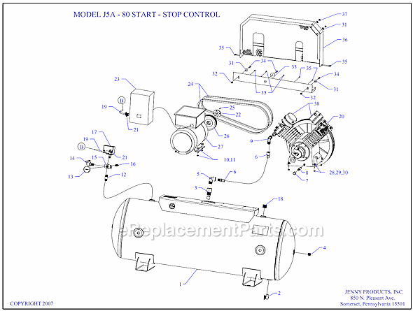 Page A Diagram and Parts List for J5A-80  Jenny Compressor