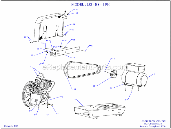 Page A Diagram and Parts List for J5S-BS  Jenny Compressor