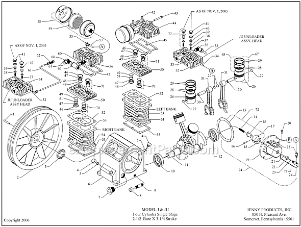 Page A Diagram and Parts List for JU Series Jenny Compressor