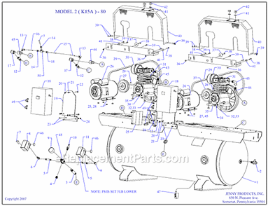 Page A Diagram and Parts List for 2(K15A)-80  Jenny Compressor