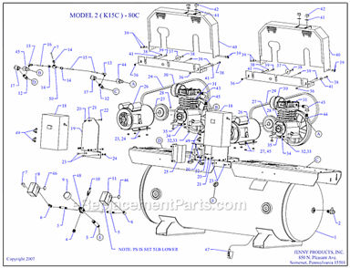 Page A Diagram and Parts List for 2(K15C)-80C  Jenny Compressor