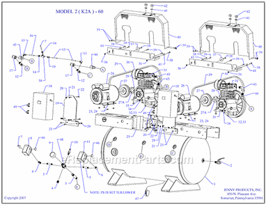 Page A Diagram and Parts List for 2(K2A)-60  Jenny Compressor