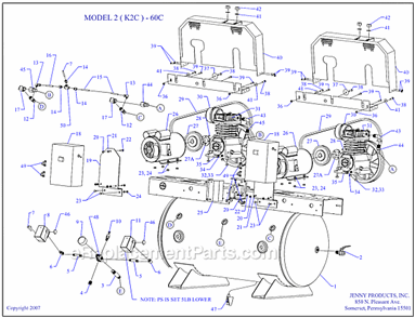 Page A Diagram and Parts List for 2(K2C)-60C  Jenny Compressor