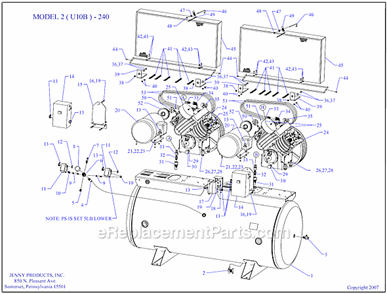 Page A Diagram and Parts List for 2(U10B)-240  Jenny Compressor