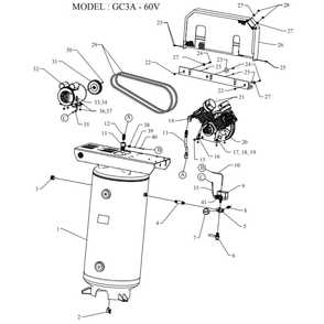 Main Diagram and Parts List for GC3A-60V-SSC  Jenny Compressor