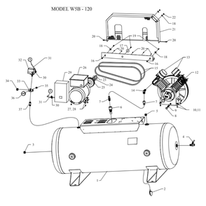 Main Diagram and Parts List for W5B-120-SSC  Jenny Compressor