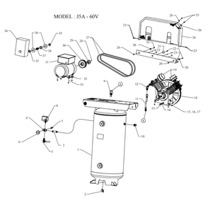 Main Diagram and Parts List for J5A-60V-SSC  Jenny Compressor