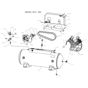 Main Diagram and Parts List for W3C-80C-SSC  Jenny Compressor