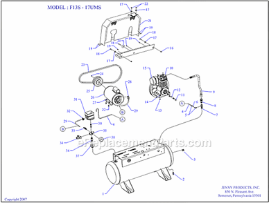 Part Location Diagram of 130-1000 Jenny Motor-1/3Hp