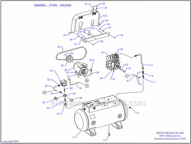 Page A Diagram and Parts List for F34S-30S  Jenny Compressor