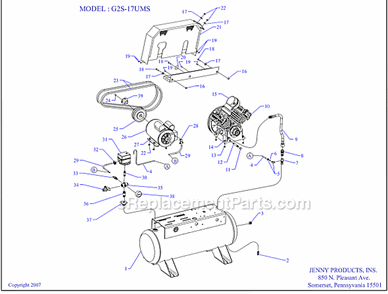 Part Location Diagram of 421-1851 Jenny Pump-Cmprsr