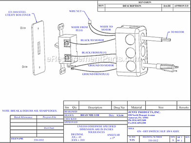 Page B Diagram and Parts List for G3A-17P-CRC-SW4  Jenny Compressor