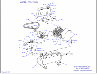 Page A Diagram and Parts List for G3S-17S  Jenny Compressor