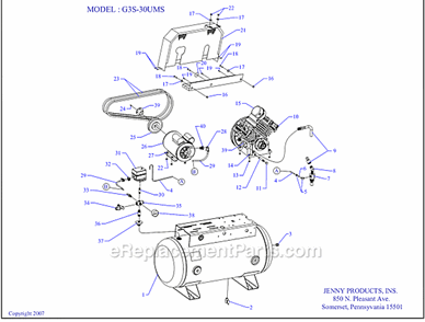 Page A Diagram and Parts List for G3S-30S  Jenny Compressor