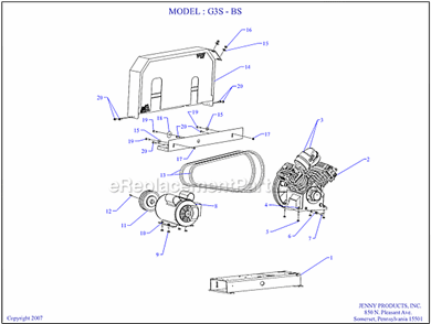 Page A Diagram and Parts List for G3S-BS  Jenny Compressor