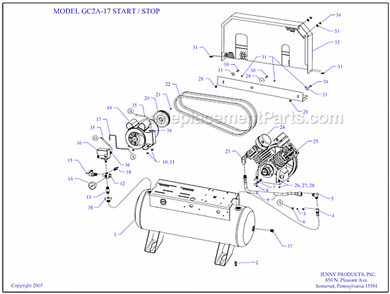 Page A Diagram and Parts List for GC2A-17  Jenny Compressor