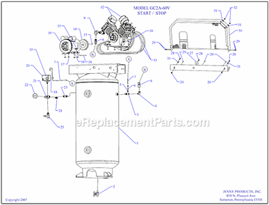 Page A Diagram and Parts List for GC2A-60V  Jenny Compressor