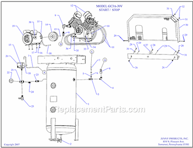 Part Location Diagram of 411-1061 Jenny Tank-Vertcl