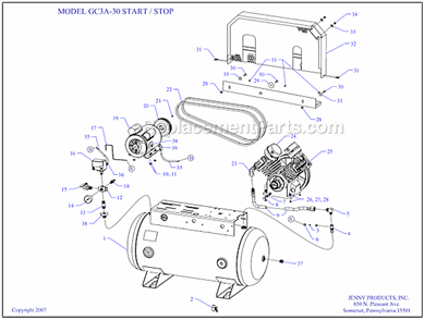 Page A Diagram and Parts List for GC3A-30  Jenny Compressor