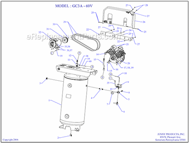 Page A Diagram and Parts List for GC3A-60V  Jenny Compressor