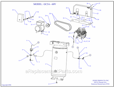 Page A Diagram and Parts List for GC5A-60V  Jenny Compressor