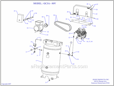 Page A Diagram and Parts List for GC5A-80V  Jenny Compressor