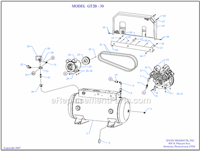Page A Diagram and Parts List for GT2B-30  Jenny Compressor
