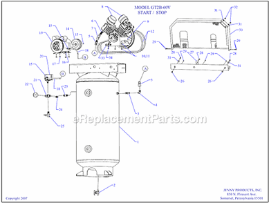 Page A Diagram and Parts List for GT2B-60V  Jenny Compressor