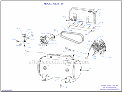 Page A Diagram and Parts List for GT2B-60  Jenny Compressor