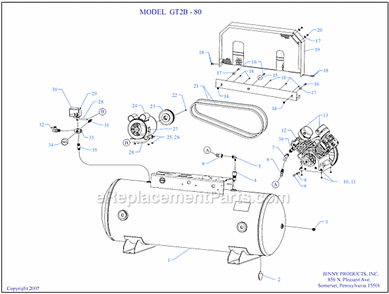 Page A Diagram and Parts List for GT2B-80  Jenny Compressor