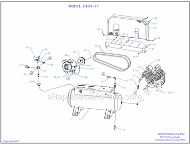 Page A Diagram and Parts List for GT3B-17  Jenny Compressor
