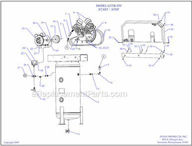 Page A Diagram and Parts List for GT3B-30V  Jenny Compressor