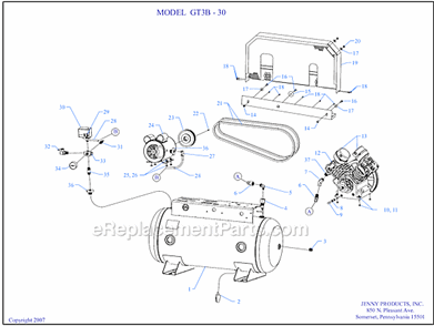 Page A Diagram and Parts List for GT3B-30  Jenny Compressor