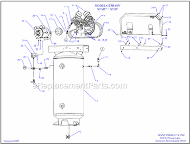 Page A Diagram and Parts List for GT3B-60V  Jenny Compressor