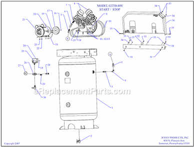 Page A Diagram and Parts List for GT3B-80V  Jenny Compressor