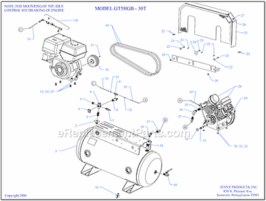 Page A Diagram and Parts List for GT5HGB-30T  Jenny Compressor